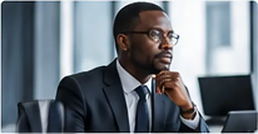 Senior leader in reflective thought at a desk